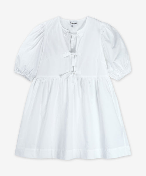 미니 코튼 포플린 타이 스트링 원피스 - 화이트 / F9170151