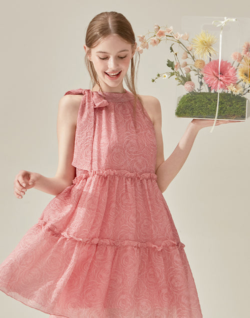 세히즈 리본 홀터 미니 원피스