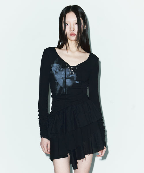 언발란스 플레어 미니 원피스 [BLACK]