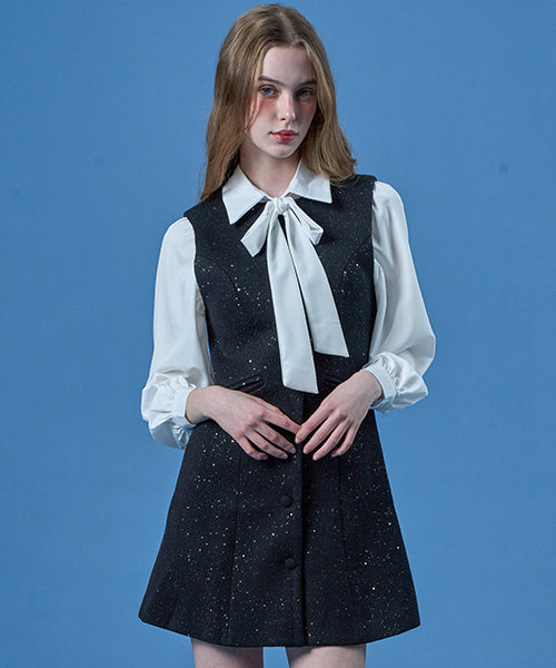 트위드 스팽글 레이어드 버튼 미니원피스 [BLACK] KCL.