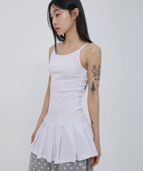 플리츠 민소매 원피스 화이트