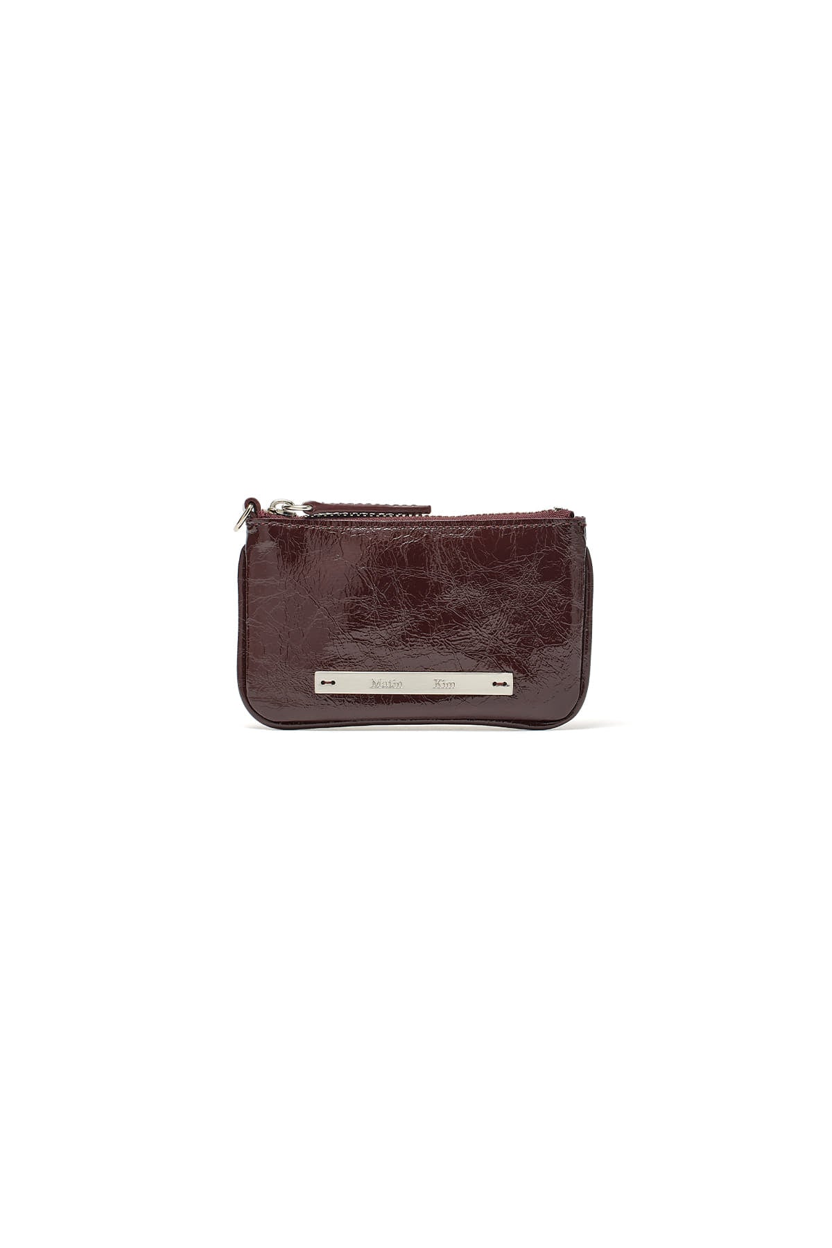 GLOSSY LEATHER COIN WALLET IN BURGUNDY