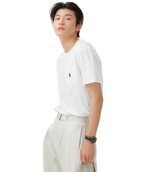 커스텀 슬림핏 포켓 티셔츠 - 화이트