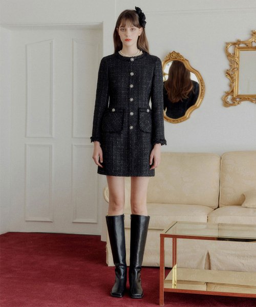 블랙 라운드 트위드 원피스 / BLACK ROUND TWEED DRESS