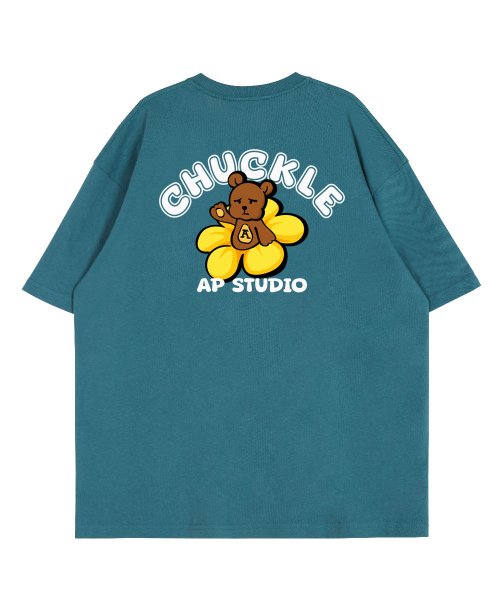 백 처클베어 라운드 넥 15수 면 반팔 티셔츠_블루그린