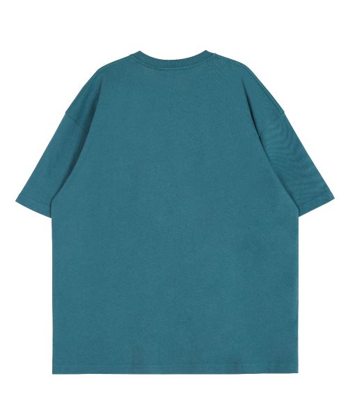 빅 하트 로고 라운드 넥 15수 면 반팔 티셔츠_블루그린