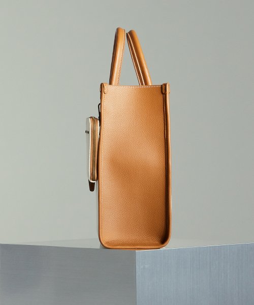 투톤 캔버스 레더 브릿지 토트백 _ 브라운 아이보리