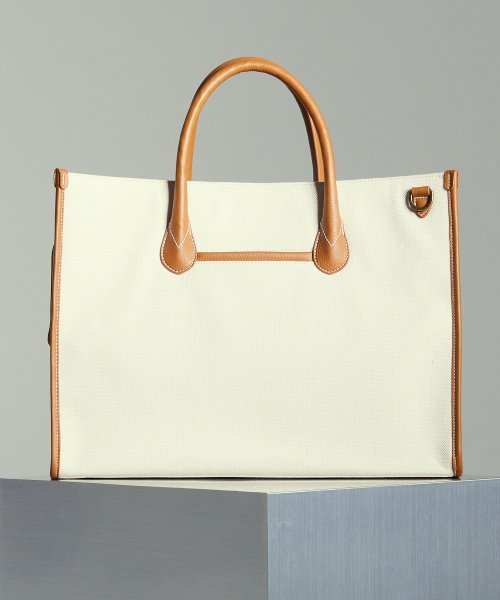 투톤 캔버스 레더 브릿지 토트백 _ 브라운 아이보리