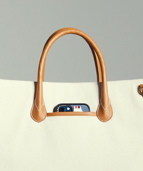 투톤 캔버스 레더 브릿지 토트백 _ 브라운 아이보리