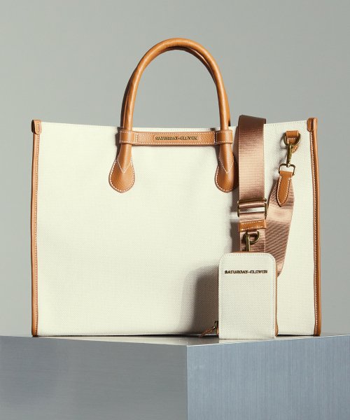 투톤 캔버스 레더 브릿지 토트백 _ 브라운 아이보리