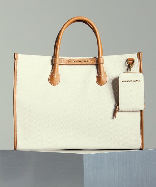 투톤 캔버스 레더 브릿지 토트백 _ 브라운 아이보리
