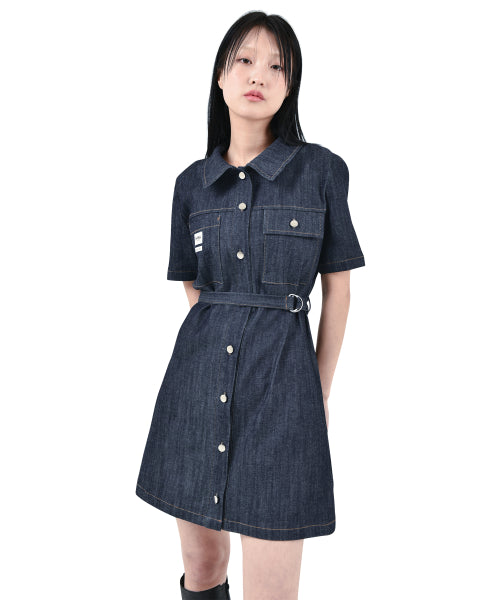 데일리 데님 미니 원피스 진청  반팔 _S M