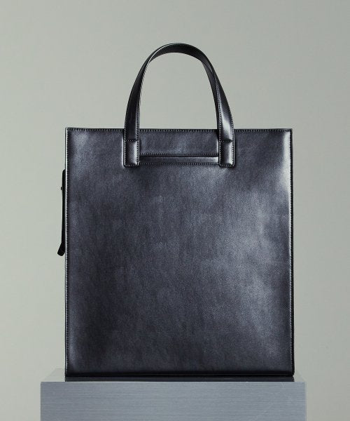 톱스티치 레더 포켓 토트백 _ 블랙