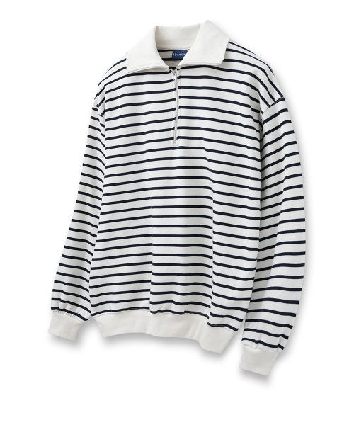 스트라이프 풀오버 집업 스웻셔츠[아이보리]