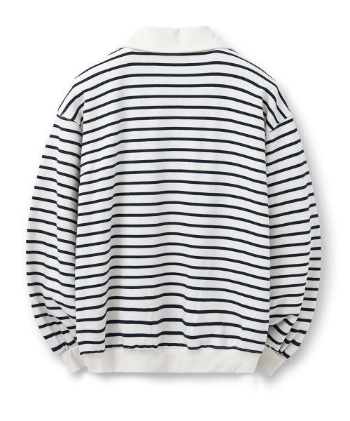 스트라이프 풀오버 집업 스웻셔츠[아이보리]