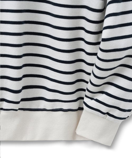 스트라이프 풀오버 집업 스웻셔츠[아이보리]