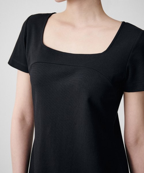 우먼즈 스퀘어 넥 저지 미니 드레스 [블랙]