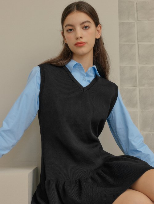 미니멀 프릴 니트 원피스 [BLACK] / WBC1L15503