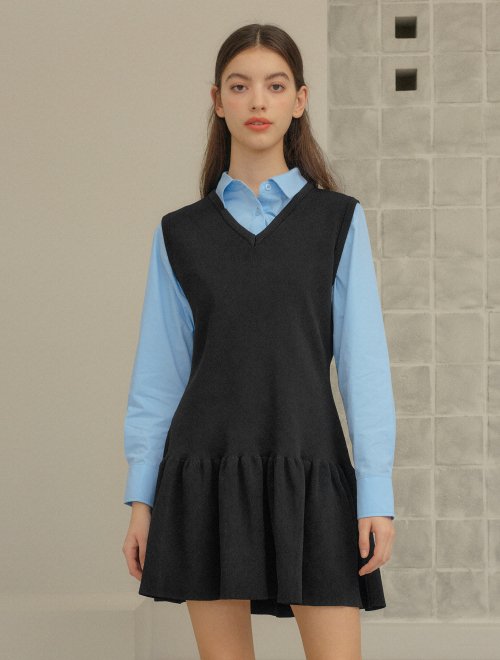 미니멀 프릴 니트 원피스 [BLACK] / WBC1L15503