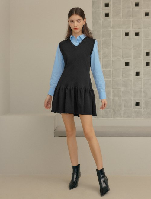 미니멀 프릴 니트 원피스 [BLACK] / WBC1L15503