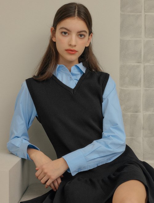 미니멀 프릴 니트 원피스 [BLACK] / WBC1L15503