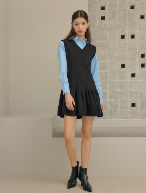 미니멀 프릴 니트 원피스 [BLACK] / WBC1L15503