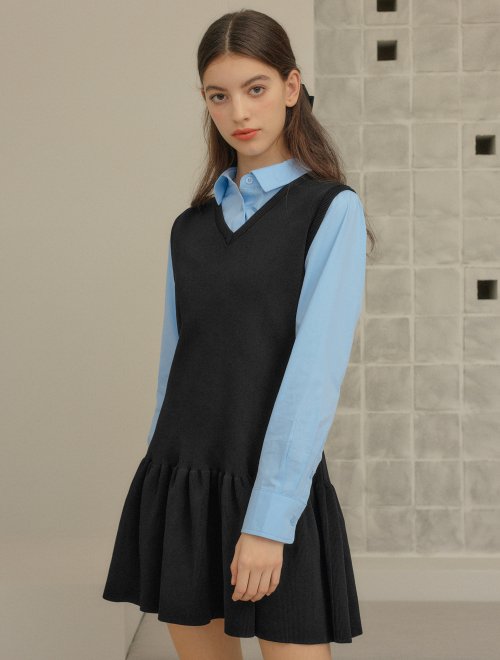 미니멀 프릴 니트 원피스 [BLACK] / WBC1L15503