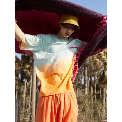 Dipping Dyeing Graphic TShirt  Orange