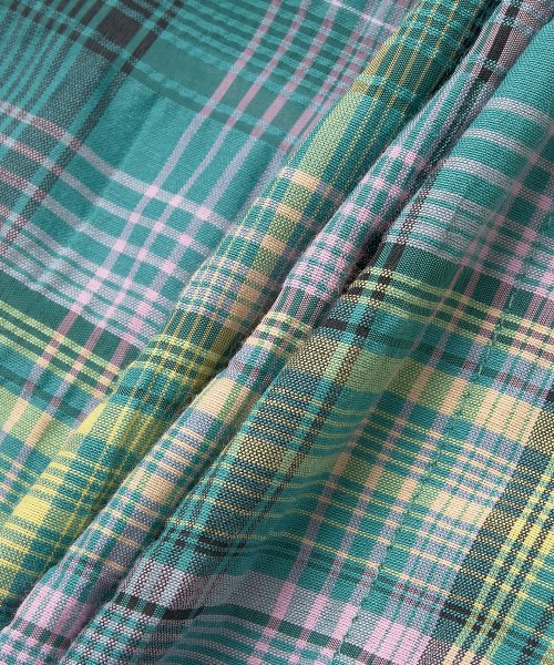 시어서커 체크 개더드 미니 드레스 - 아쿠아그린 / F7654759