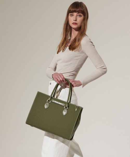 NO.46 캔버스 레더 브릿지 토트백 M _ 카키