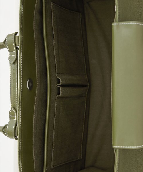 NO.46 캔버스 레더 브릿지 토트백 M _ 카키