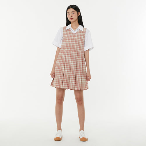 브이넥 민소매 체크 원피스 AP2WO56F