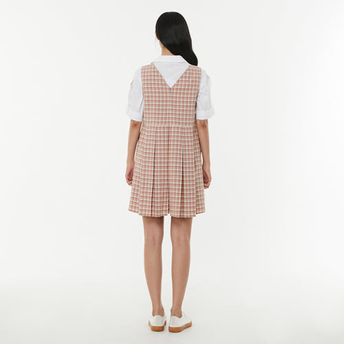 브이넥 민소매 체크 원피스 AP2WO56F