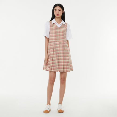 브이넥 민소매 체크 원피스 AP2WO56F