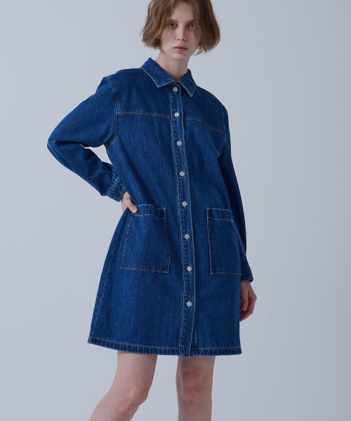 RC601 셔츠형 릴랙스 데님 원피스