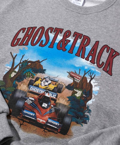 Race Track Vintage Print Overfit Man to Man Gray GMT-146