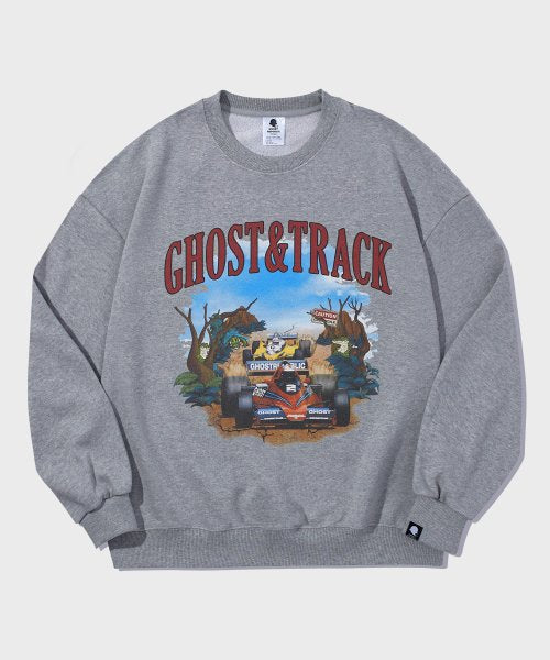 Race Track Vintage Print Overfit Man to Man Gray GMT-146