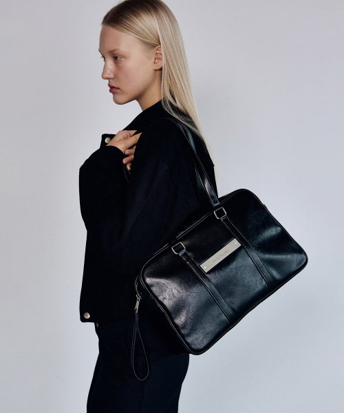 CRYSTAL LEATHER BOSTON BAG_BLACK