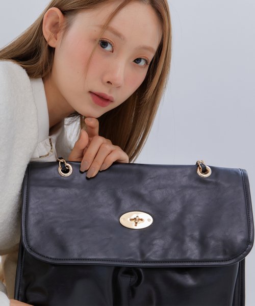 ANC FLAP BIG SHOULDER BAG_BLACK
