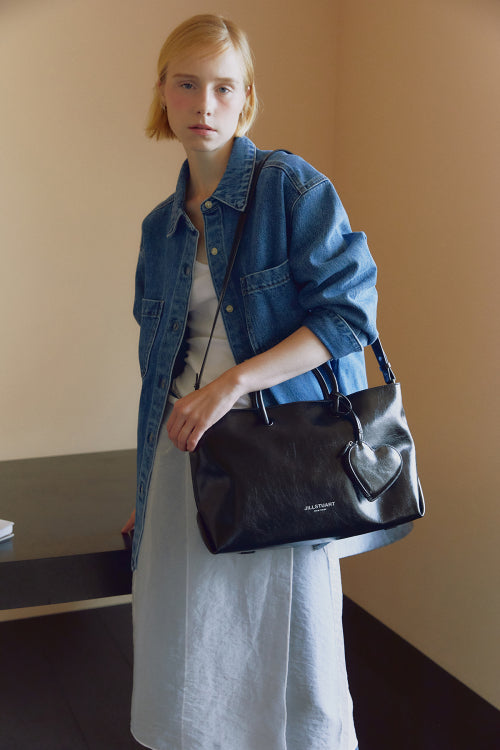 [젤리백] 블랙 글로시 레더 숄더 및 크로스백 (15인치 노트북 수납)