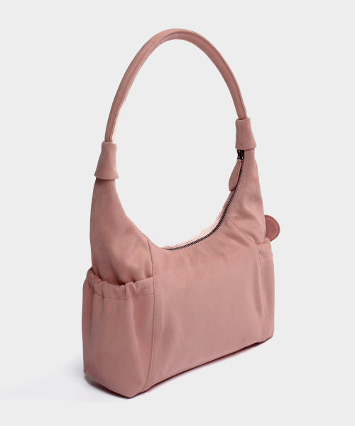 Suede Round Hobo Bag in Pink