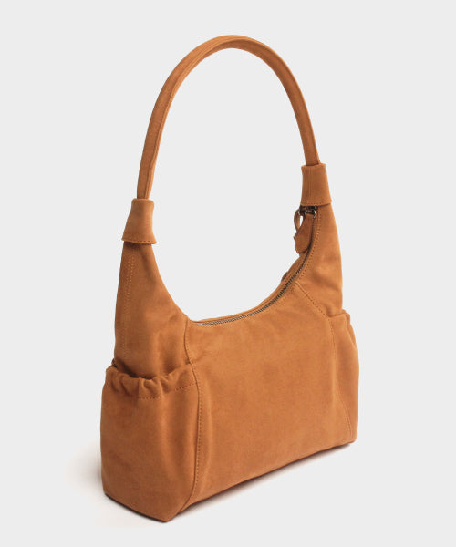 Suede Round Hobo Bag in Brown