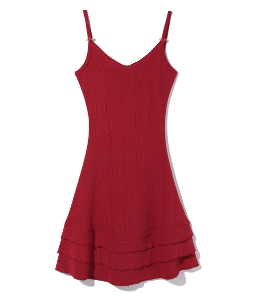 EYELET FRILL DRESS RED