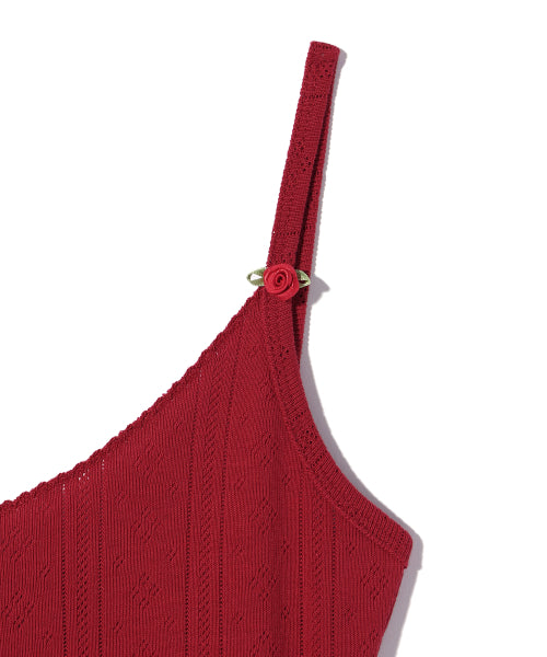 EYELET FRILL DRESS RED