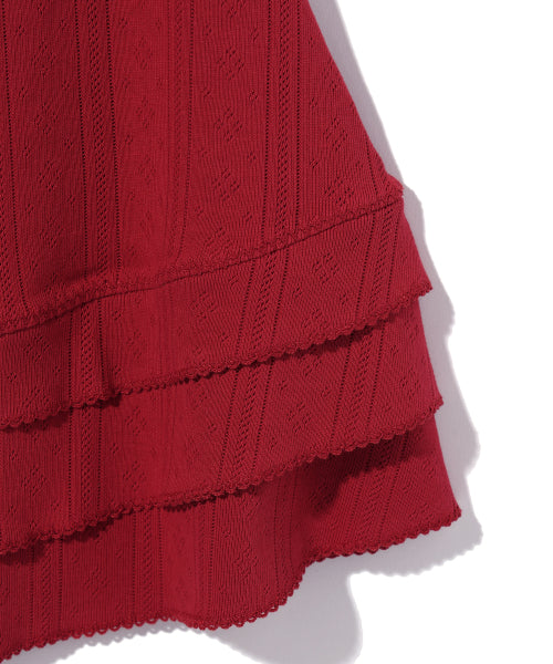 EYELET FRILL DRESS RED
