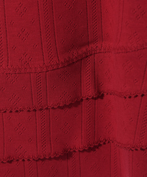 EYELET FRILL DRESS RED