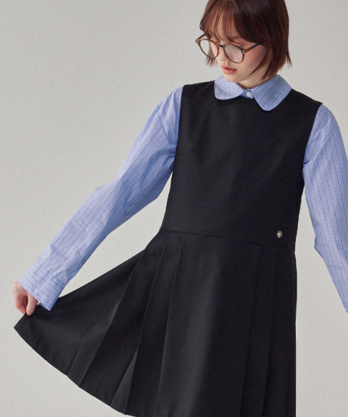 LOGO PLEATS LAYERED DRESS BLACK