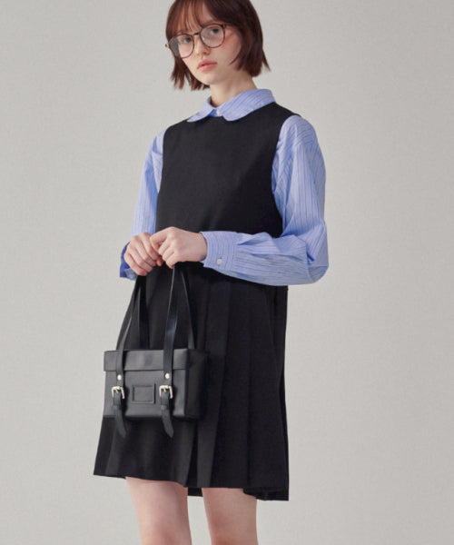 LOGO PLEATS LAYERED DRESS BLACK