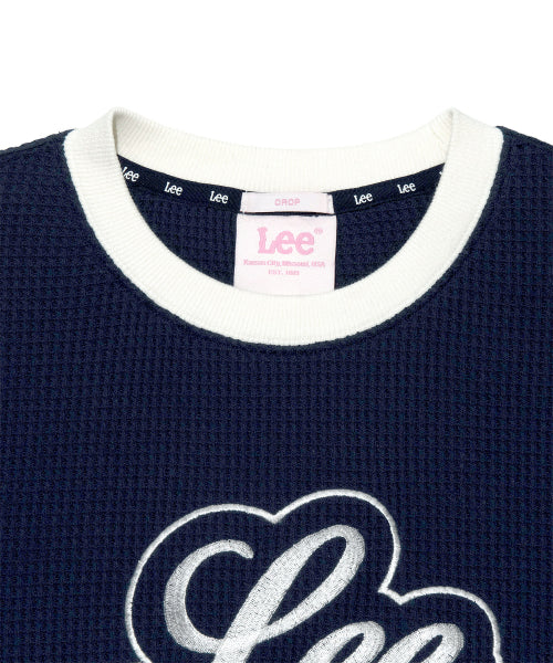 우먼 와플 숏 슬리브 맨투맨 네이비