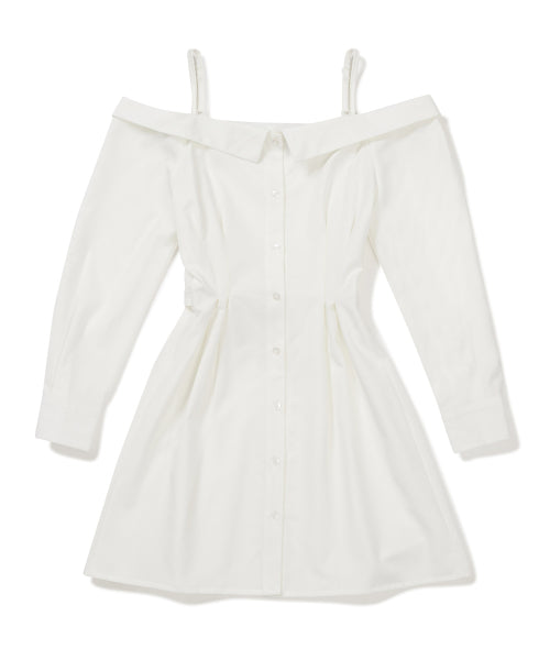 오프숄더 하프 플리츠 셔츠 원피스 [WHTIE]